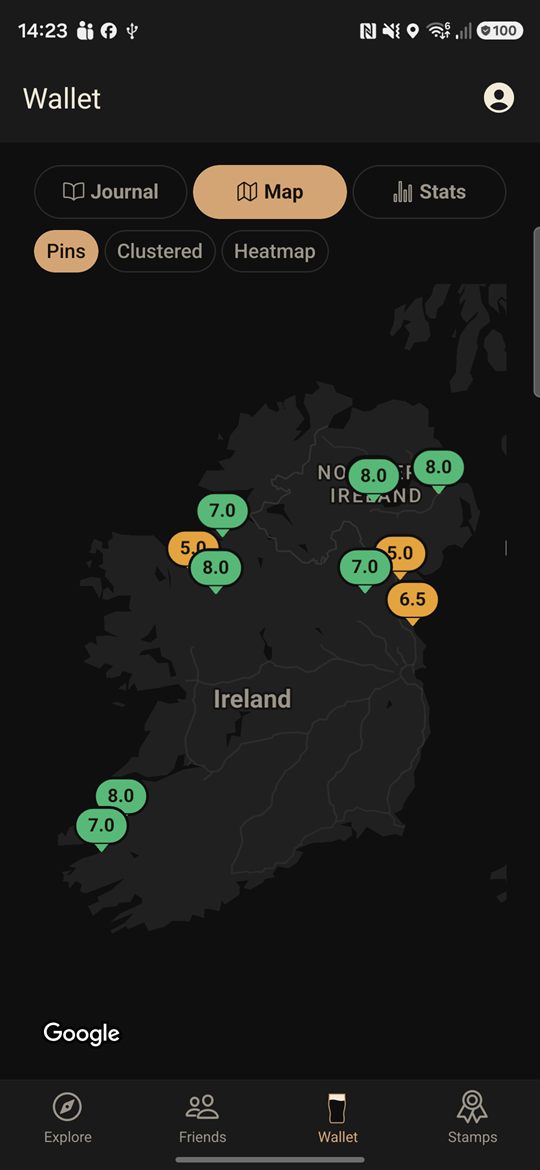 Black Book's pint map: score markers across Ireland